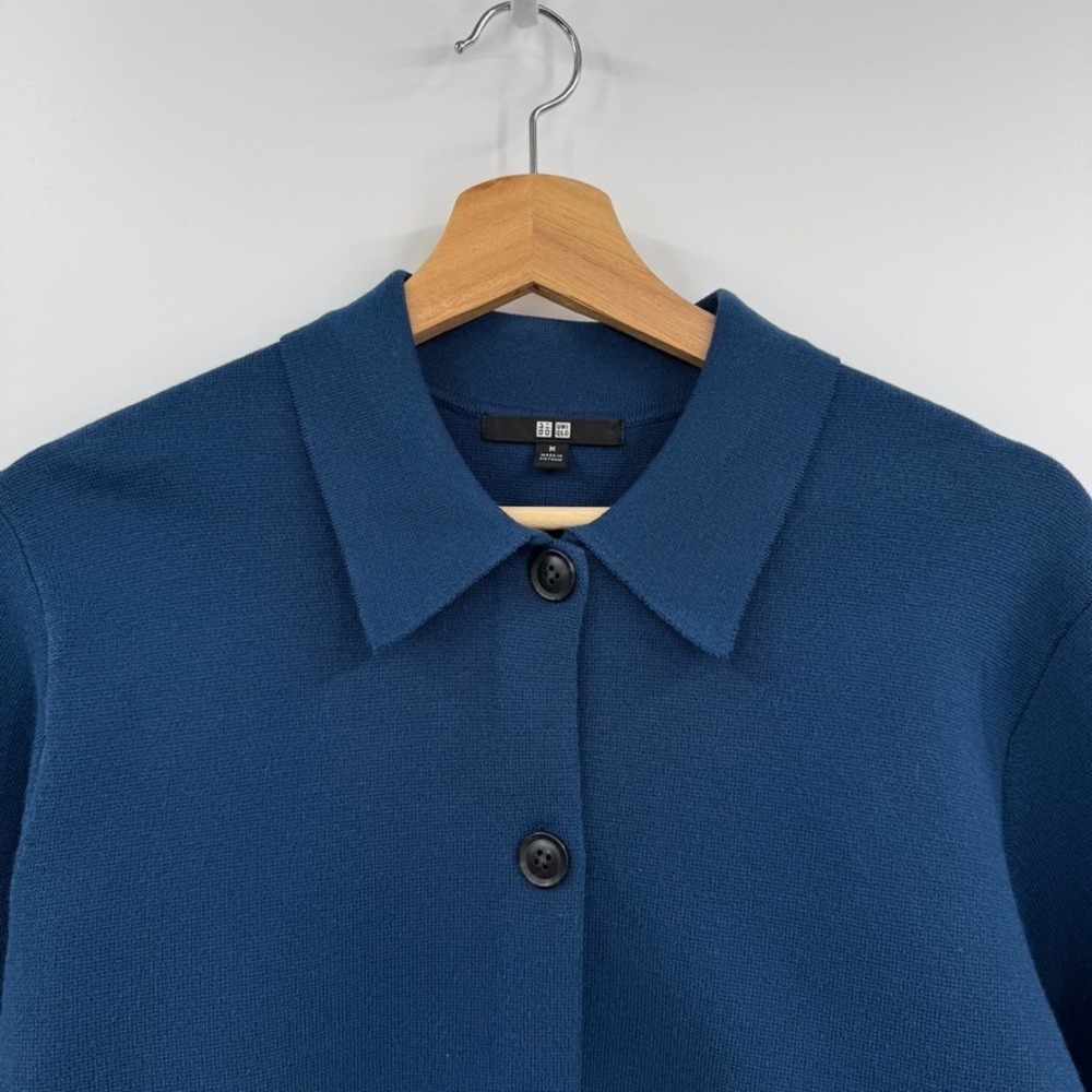 Uniqlo Washable Milano Ribbed Collared Jacket in Blue with Pockets Size M - Picture 4 of 11